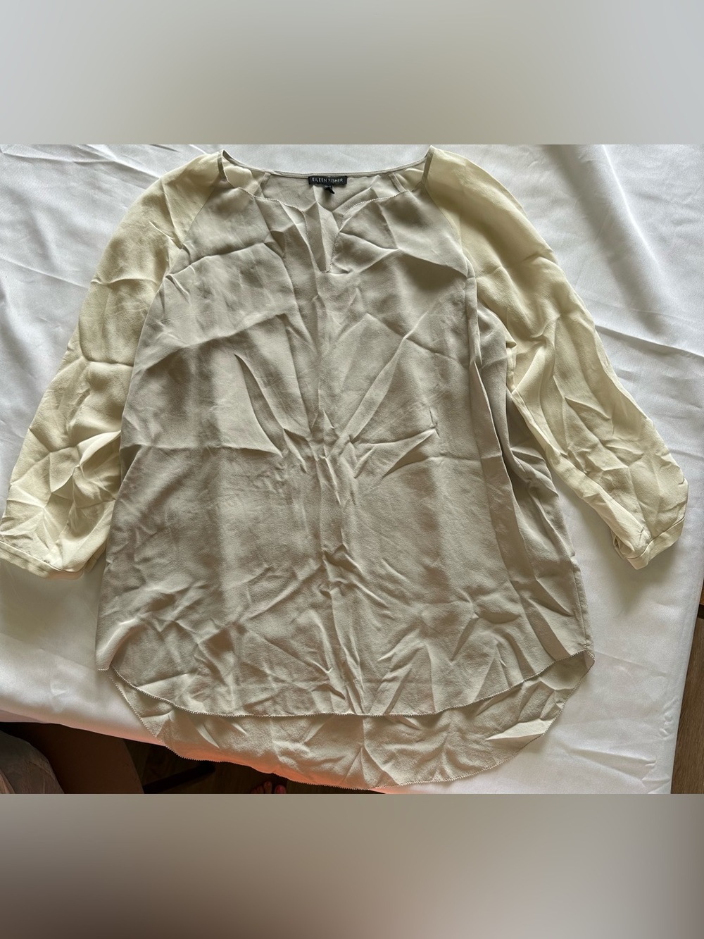 Eileen Fisher Light Cream Sheer 100% Silk Blend Blouse